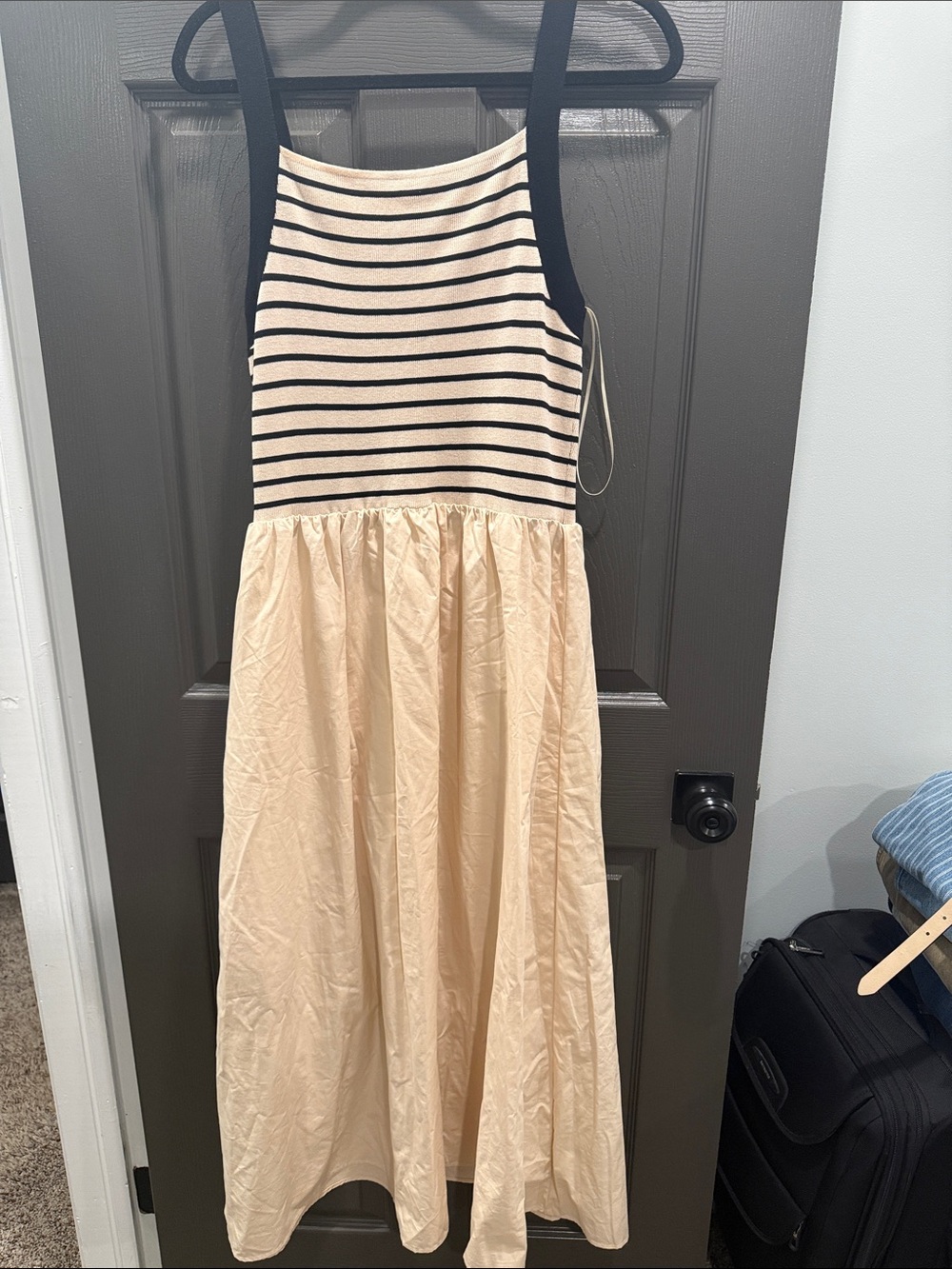 Workshop Republic Clothing Striped Bodice Peach and Black Maxi Dress